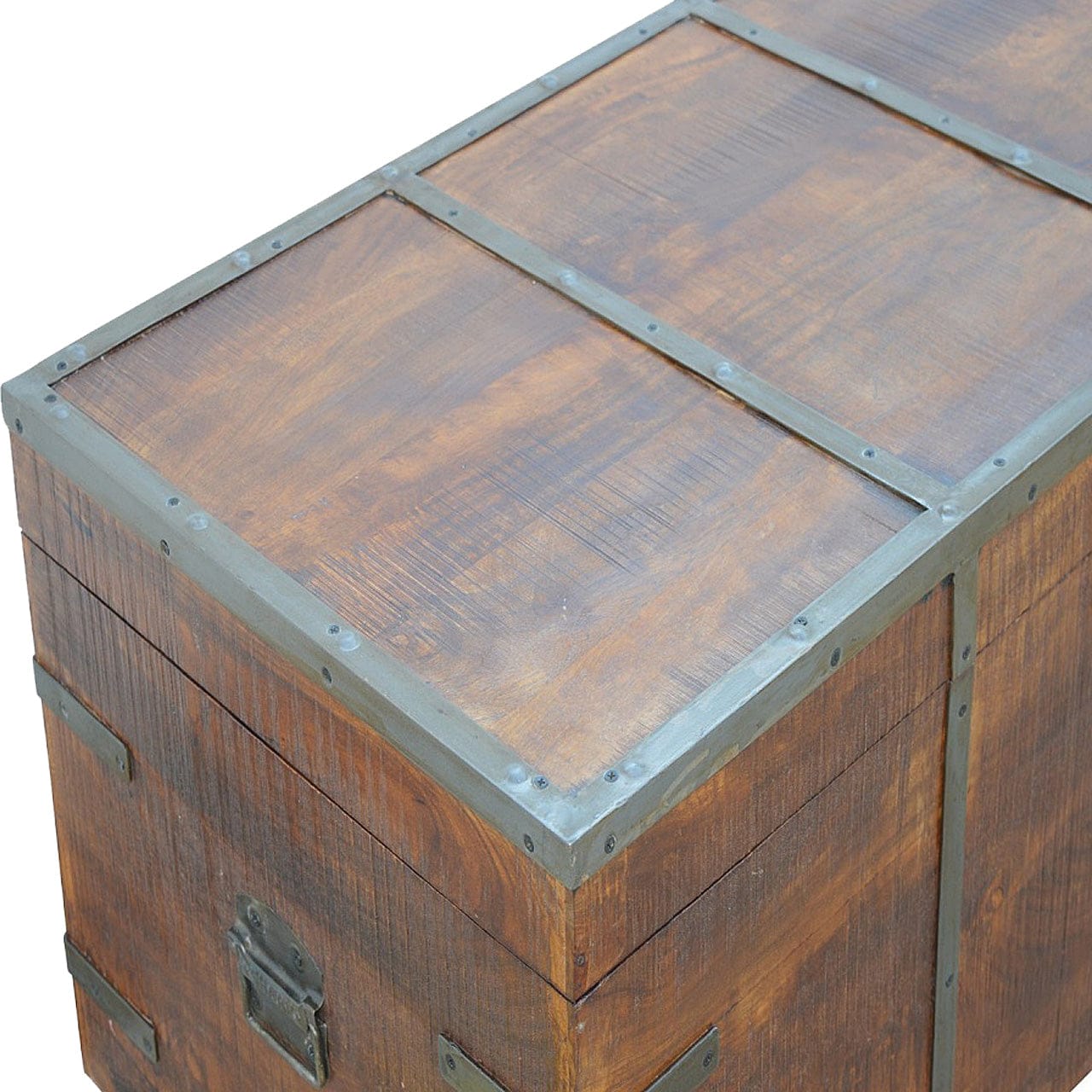 Mid-Century Modern Iron Storage Box - Solid Mango Wood Storage Container for Home - product view 4 showing handcrafted...