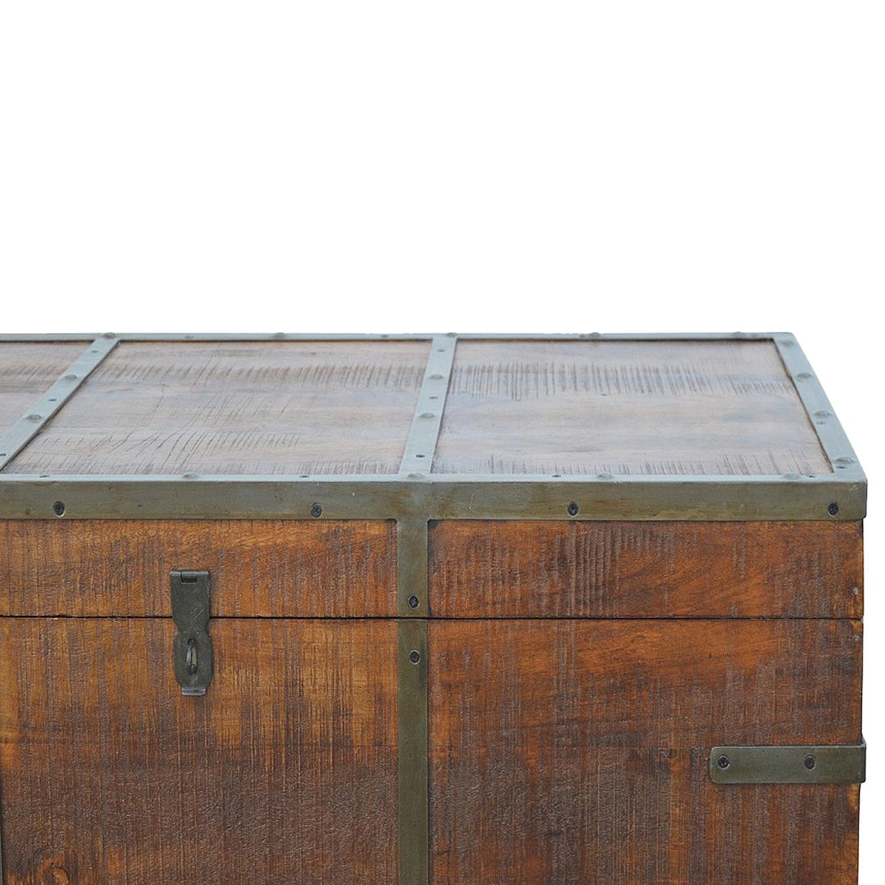 Mid-Century Modern Iron Storage Box - Solid Mango Wood Storage Container for Home - product view 3 showing handcrafted...