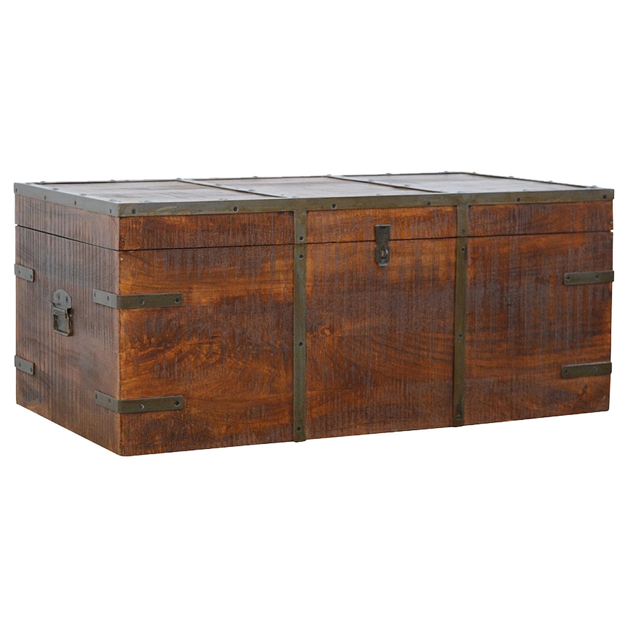 Mid-Century Modern Iron Storage Box - Solid Mango Wood Storage Container for Home - main view showing handcrafted solid...