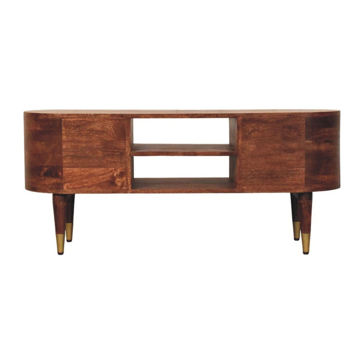 Mid-Century Modern Jetson Curve TV Stand - Solid Mango Wood Media Console for Living Room - product view 9 showing...