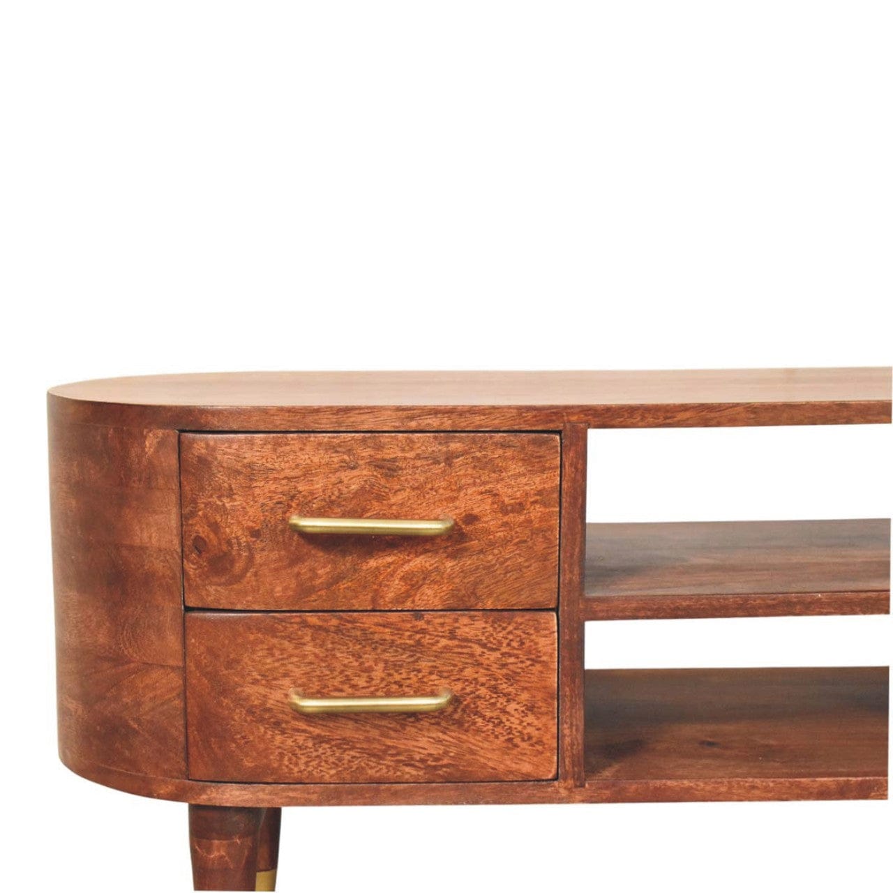 Mid-Century Modern Jetson Curve TV Stand - Solid Mango Wood Media Console for Living Room - product view 4 showing...