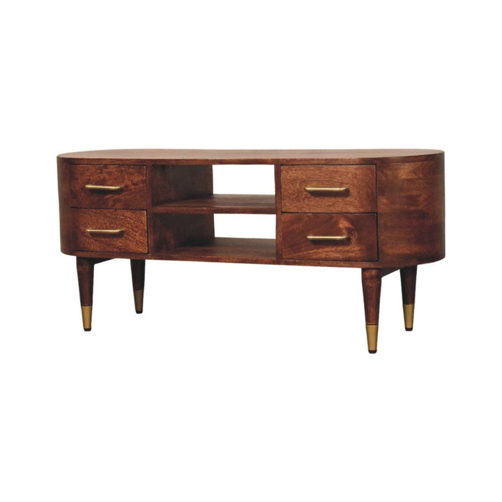 Mid-Century Modern Jetson Curve TV Stand - Solid Mango Wood Media Console for Living Room - product view 3 showing...