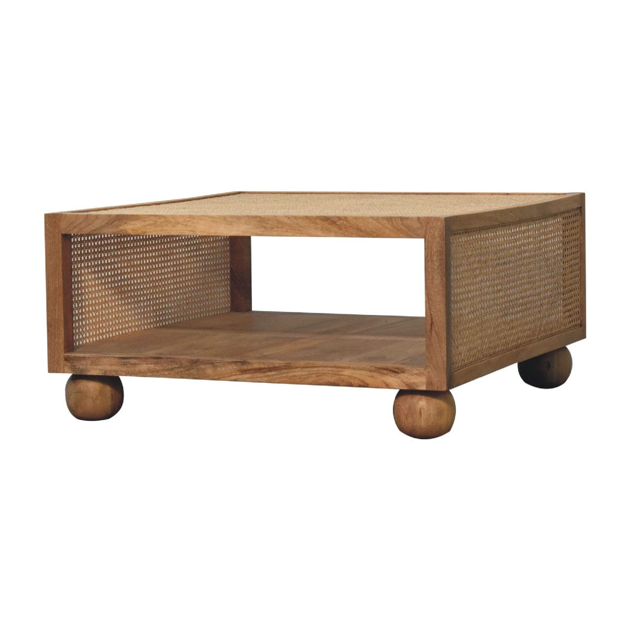 Mid-Century Modern Larissa Coffee Table - Solid Mango Wood Center Table for Living Room - main view showing handcrafted...