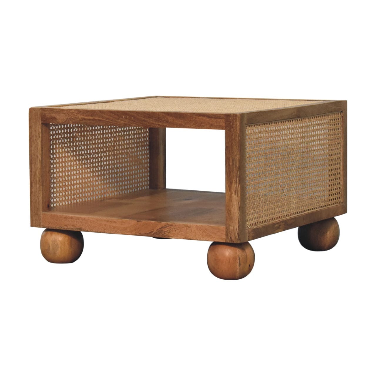 Mid-Century Modern Larissa Coffee Table - Solid Mango Wood Center Table for Living Room - main view showing handcrafted...