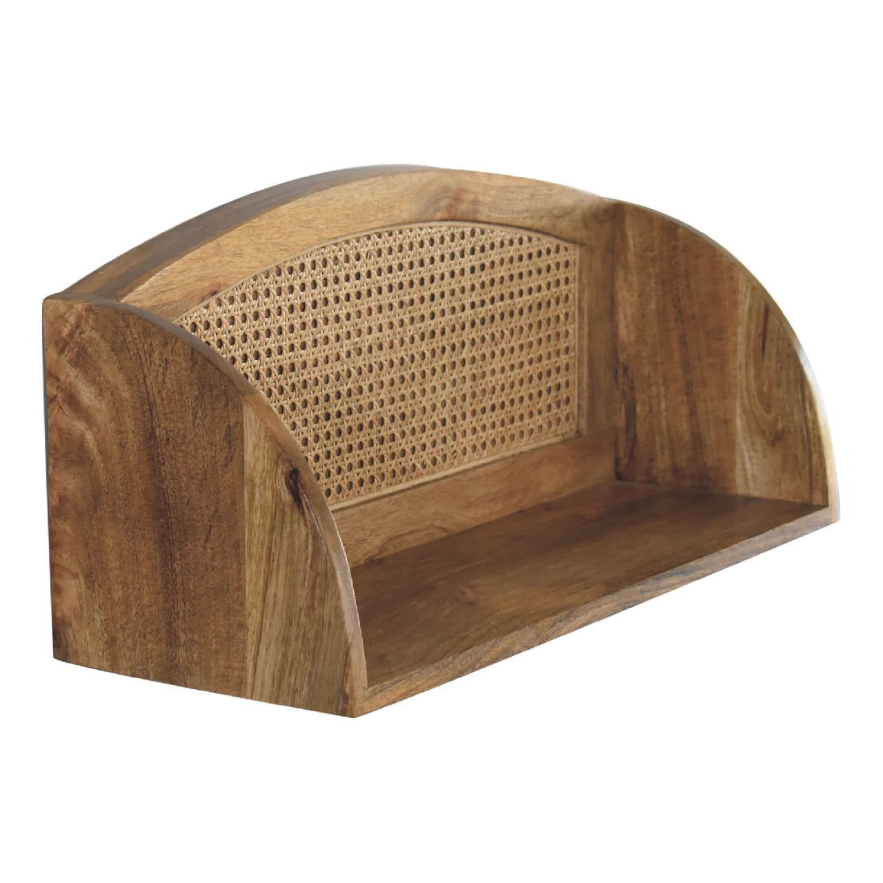 Mid-Century Modern Larissa Open Floating Shelf - Solid Mango Wood Wall Shelf for Living Room - main view showing...