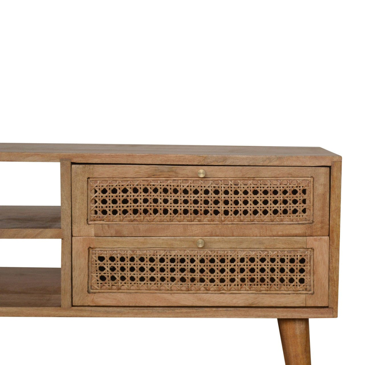 Mid-Century Modern Larrisa TV Stand - Solid Mango Wood Entertainment Center for Living Room - product view 3 showing...