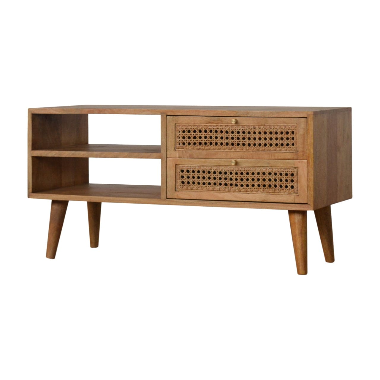 Mid-Century Modern Larrisa TV Stand - Solid Mango Wood Entertainment Center for Living Room - product view 2 showing...