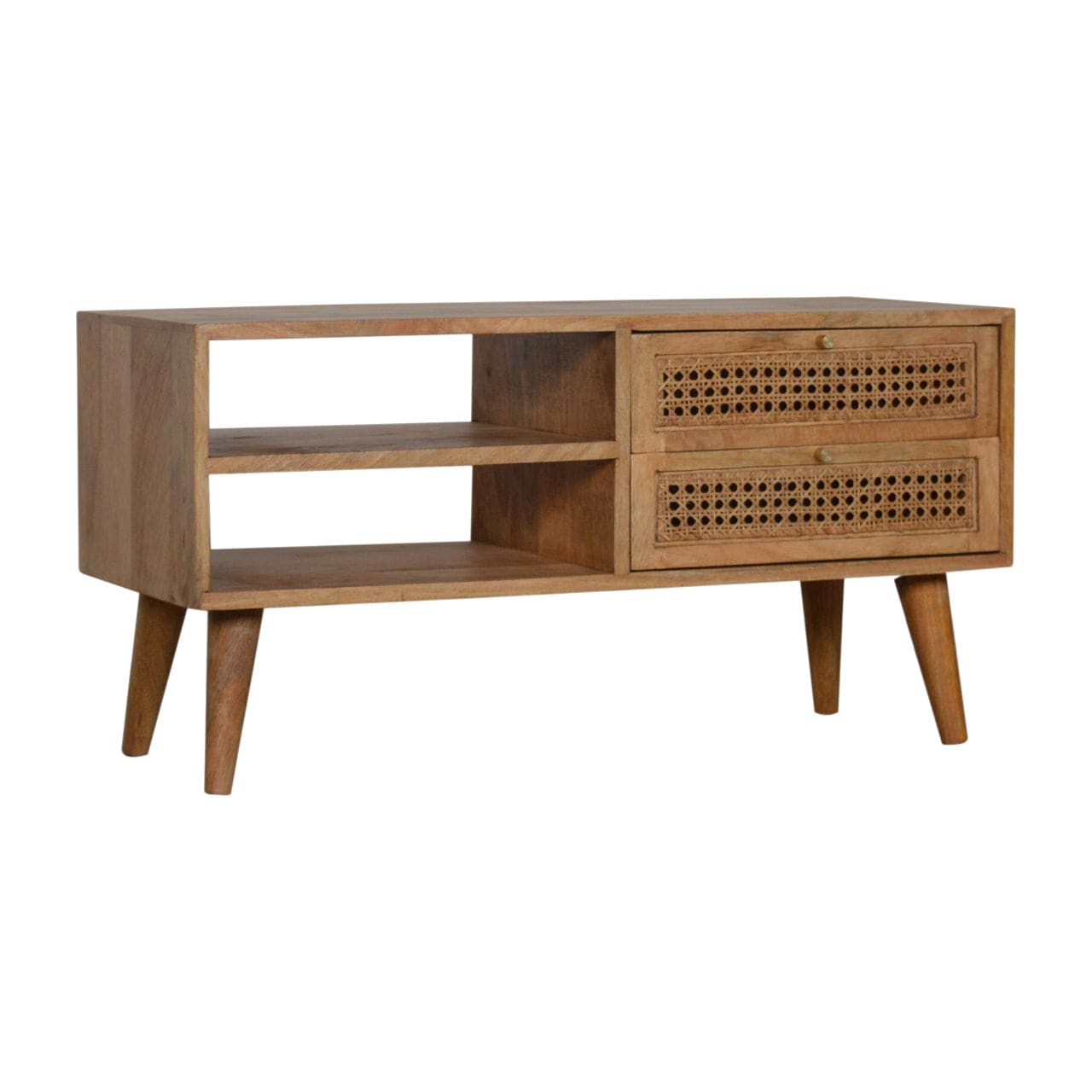 Mid-Century Modern Larrisa TV Stand - Solid Mango Wood Entertainment Center for Living Room - main view showing...