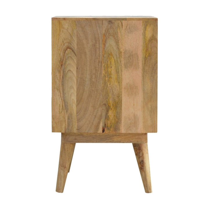 Mid-Century Modern Leaf Screen-printed Nightstand - Solid Mango Wood Bedside Table for Bedroom - product view 7 showing...