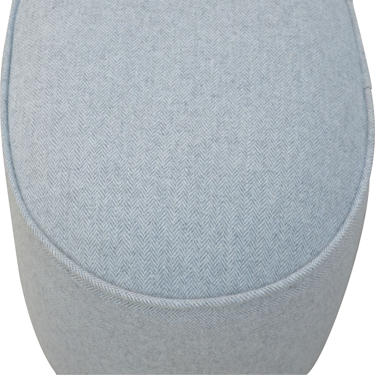 Mid-Century Modern Light Grey Tweed Oval Footstool - Solid Mango Wood Accent Stool for Living Room - product view 4...