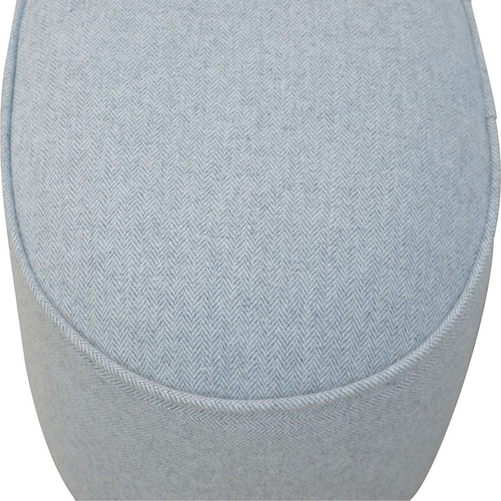 Mid-Century Modern Light Grey Tweed Oval Footstool - Solid Mango Wood Accent Stool for Living Room - product view 4...