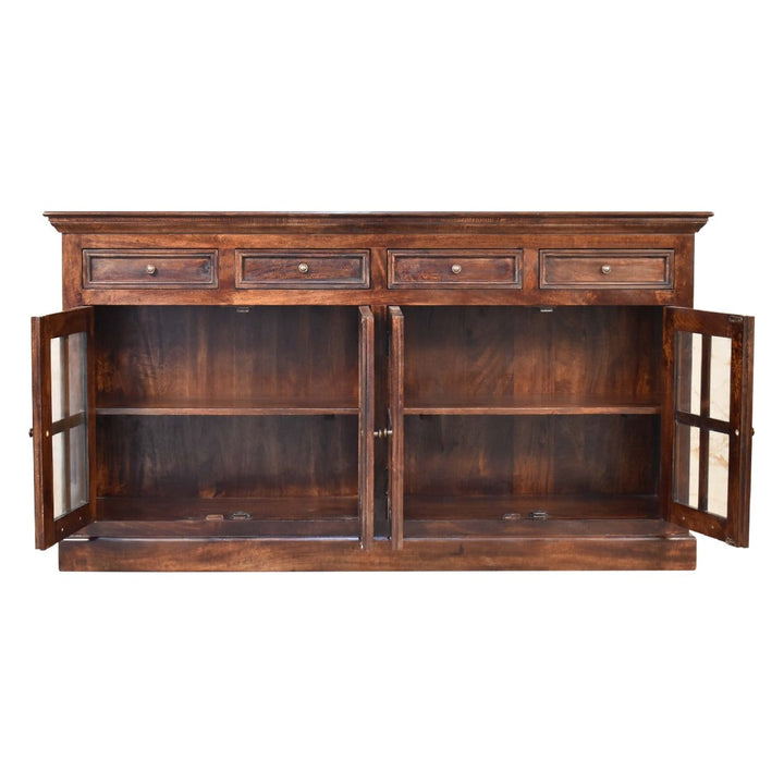 Mid-Century Modern Light Walnut Glazed Sideboard - Solid Mango Wood Buffet Cabinet for Dining Room - product view 7...