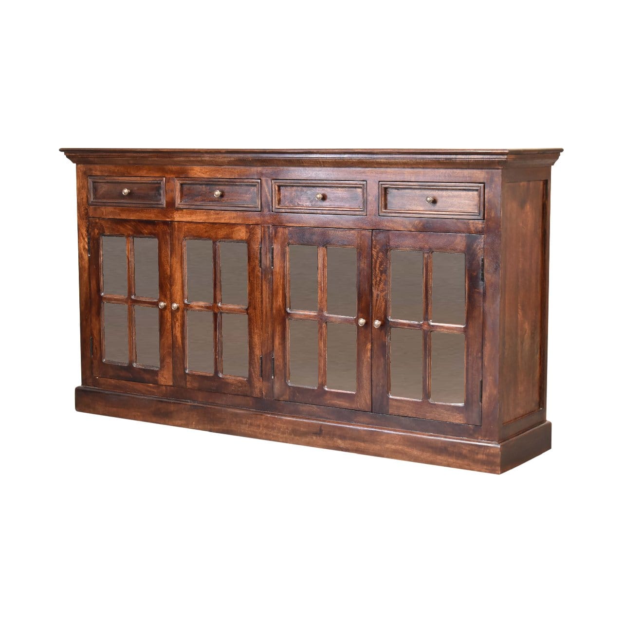 Mid-Century Modern Light Walnut Glazed Sideboard - Solid Mango Wood Buffet Cabinet for Dining Room - product view 3...