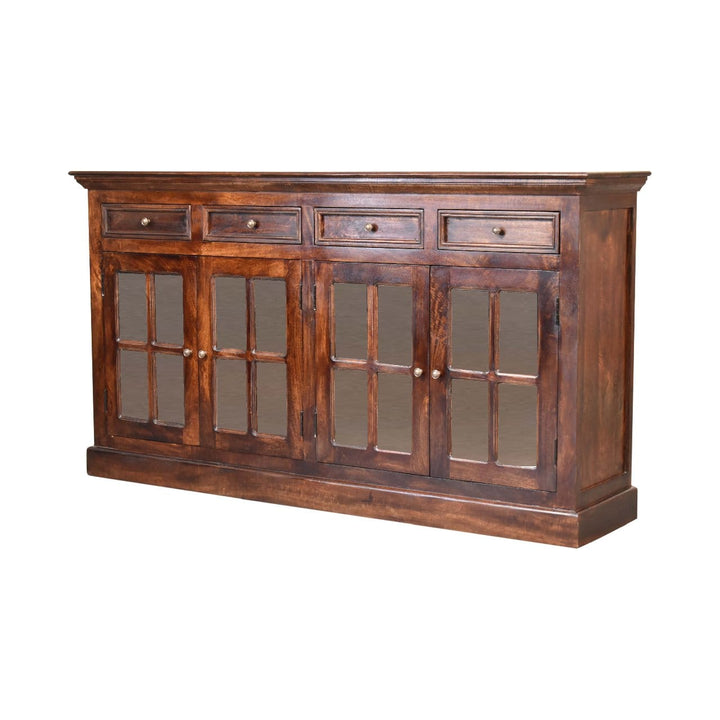 Mid-Century Modern Light Walnut Glazed Sideboard - Solid Mango Wood Buffet Cabinet for Dining Room - product view 3...