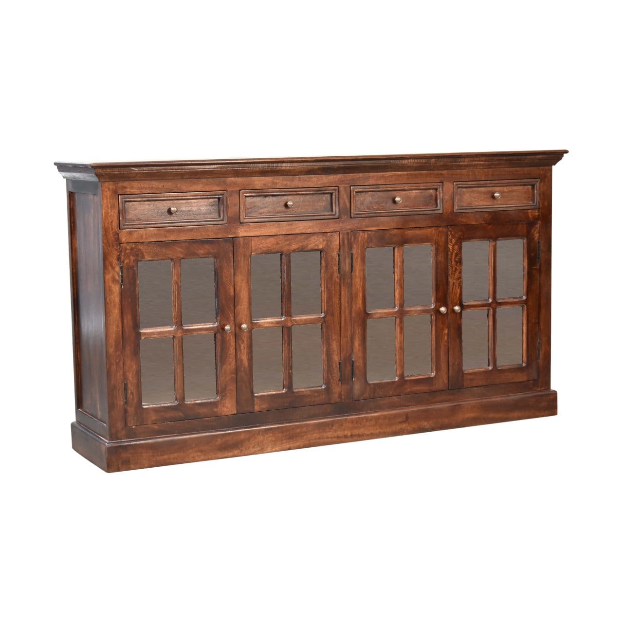 Mid-Century Modern Light Walnut Glazed Sideboard - Solid Mango Wood Buffet Cabinet for Dining Room - product view 2...