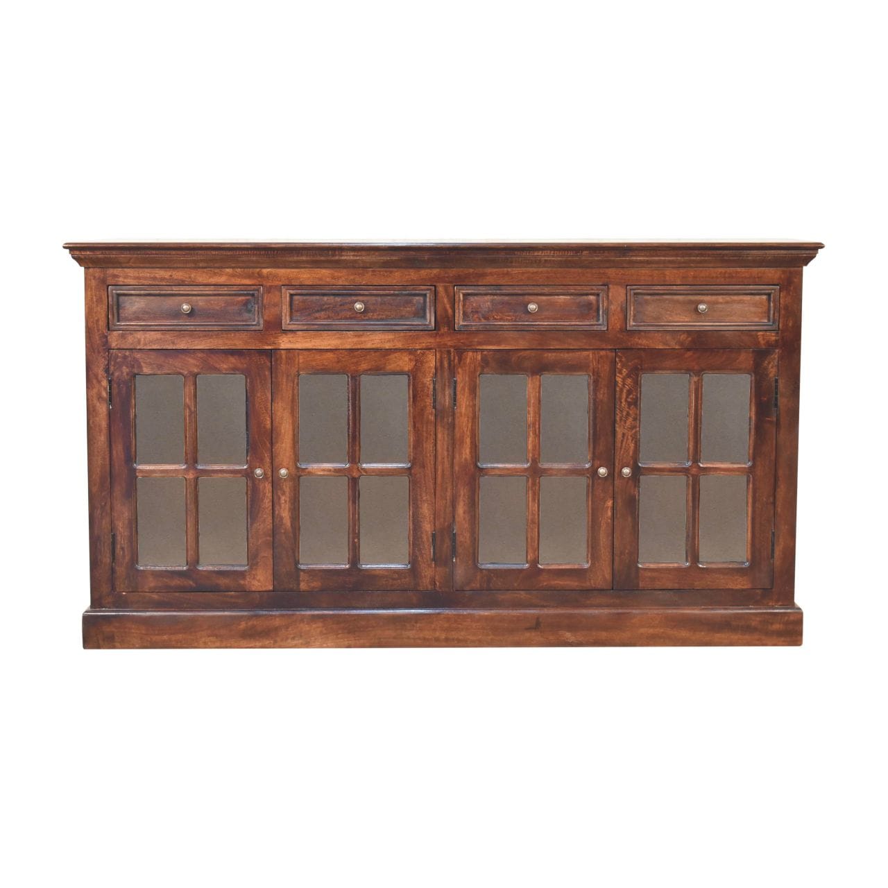 Mid-Century Modern Light Walnut Glazed Sideboard - Solid Mango Wood Buffet Cabinet for Dining Room - main view showing...