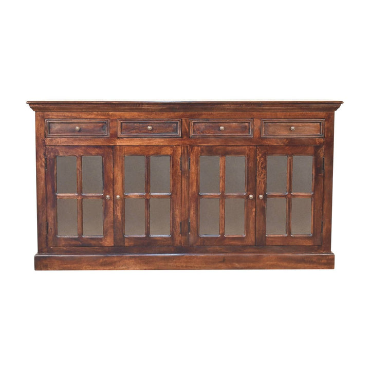 Mid-Century Modern Light Walnut Glazed Sideboard - Solid Mango Wood Buffet Cabinet for Dining Room - main view showing...