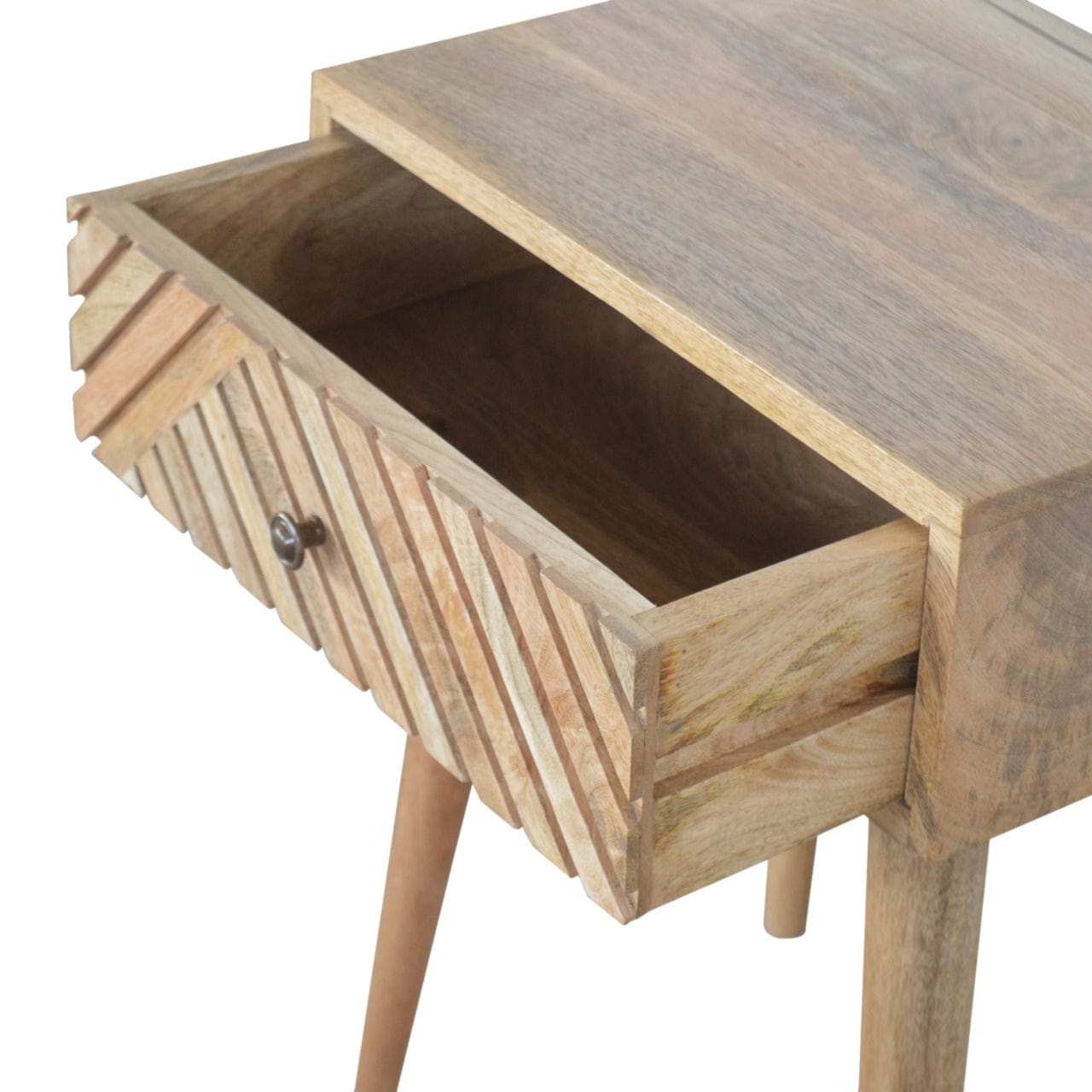 Mid-Century Modern Lille Nightstand - Solid Mango Wood Bedside Table for Bedroom - product view 5 showing handcrafted...