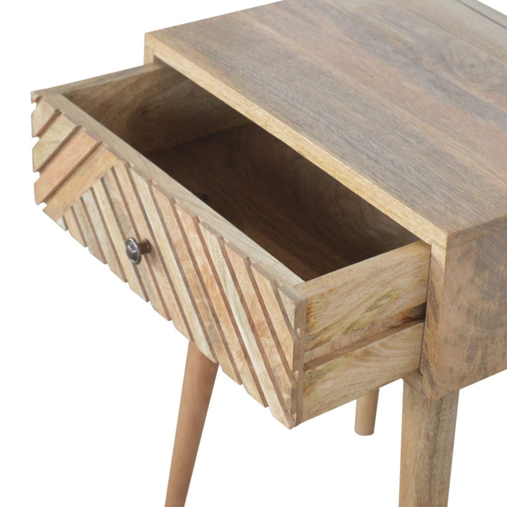 Mid-Century Modern Lille Nightstand - Solid Mango Wood Bedside Table for Bedroom - product view 5 showing handcrafted...