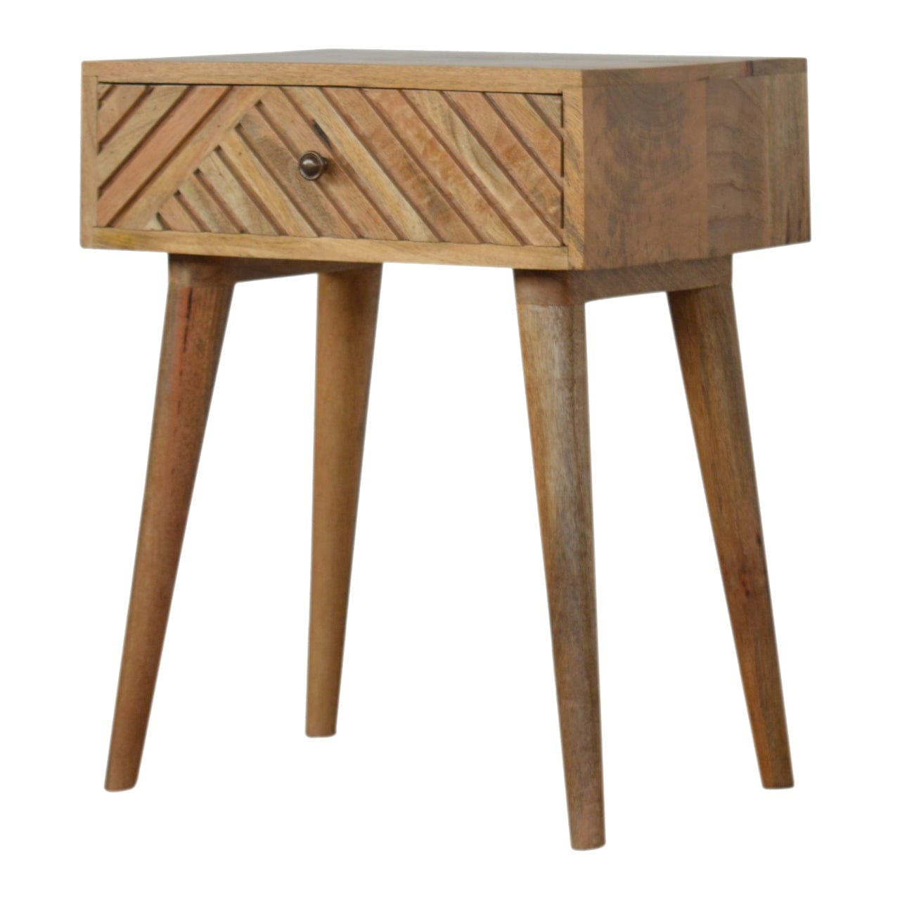 Mid-Century Modern Lille Nightstand - Solid Mango Wood Bedside Table for Bedroom - product view 2 showing handcrafted...