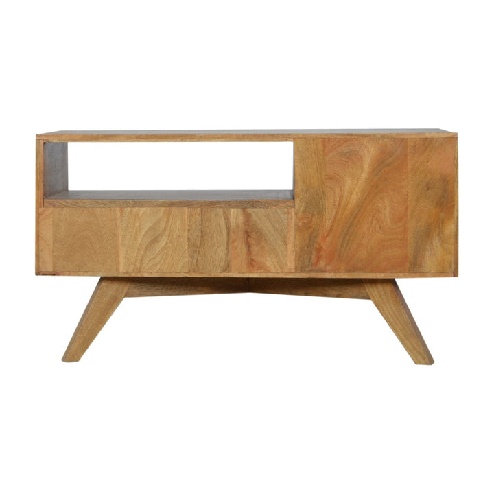 Mid-Century Modern Line Grey TV Stand - Solid Mango Wood Entertainment Center for Living Room - product view 8 showing...