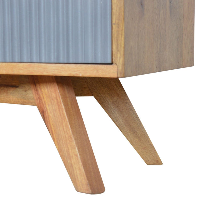 Mid-Century Modern Line Grey TV Stand - Solid Mango Wood Entertainment Center for Living Room - product view 6 showing...