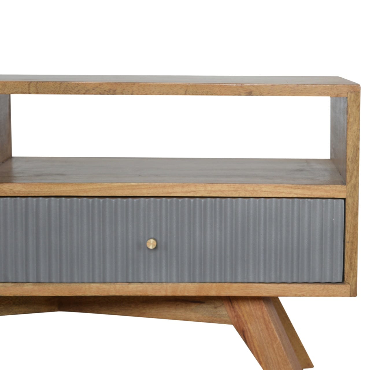 Mid-Century Modern Line Grey TV Stand - Solid Mango Wood Entertainment Center for Living Room - product view 5 showing...