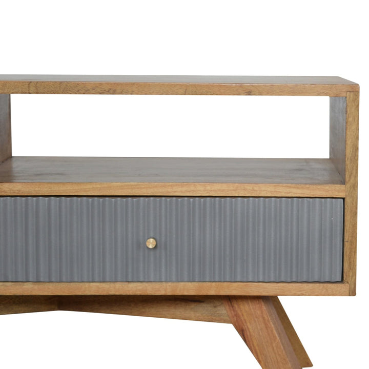 Mid-Century Modern Line Grey TV Stand - Solid Mango Wood Entertainment Center for Living Room - product view 5 showing...