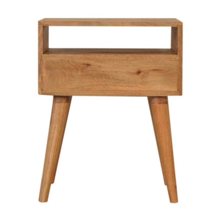 Mid-Century Modern Lisbon Nightstand - Solid Mango Wood Bedside Table for Bedroom - product view 8 showing handcrafted...