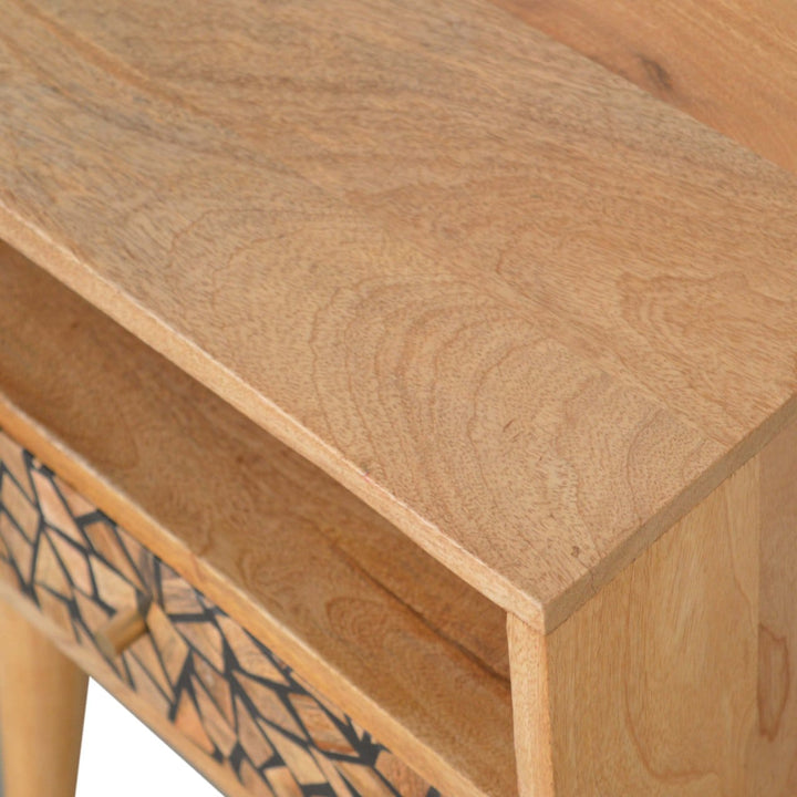 Mid-Century Modern Lisbon Nightstand - Solid Mango Wood Bedside Table for Bedroom - product view 4 showing handcrafted...