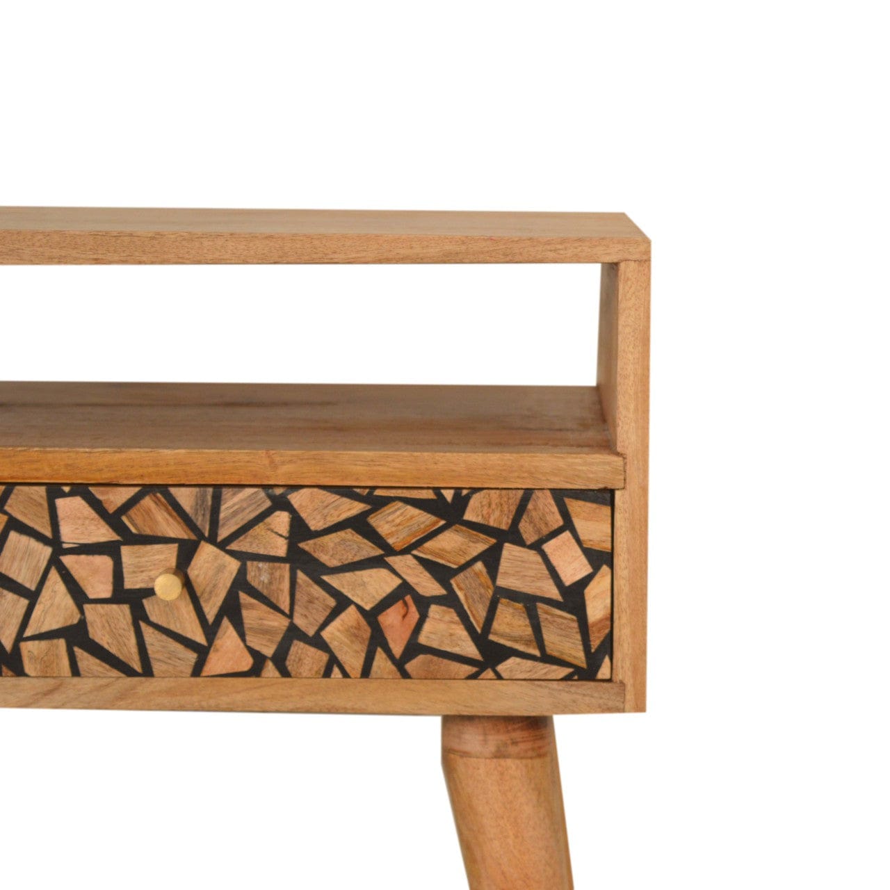 Mid-Century Modern Lisbon Nightstand - Solid Mango Wood Bedside Table for Bedroom - product view 3 showing handcrafted...