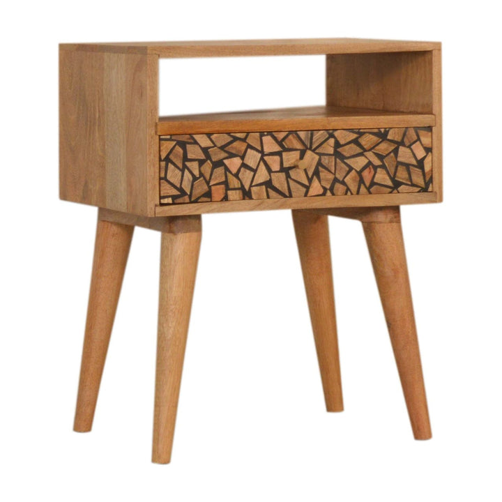 Mid-Century Modern Lisbon Nightstand - Solid Mango Wood Bedside Table for Bedroom - main view showing handcrafted solid...