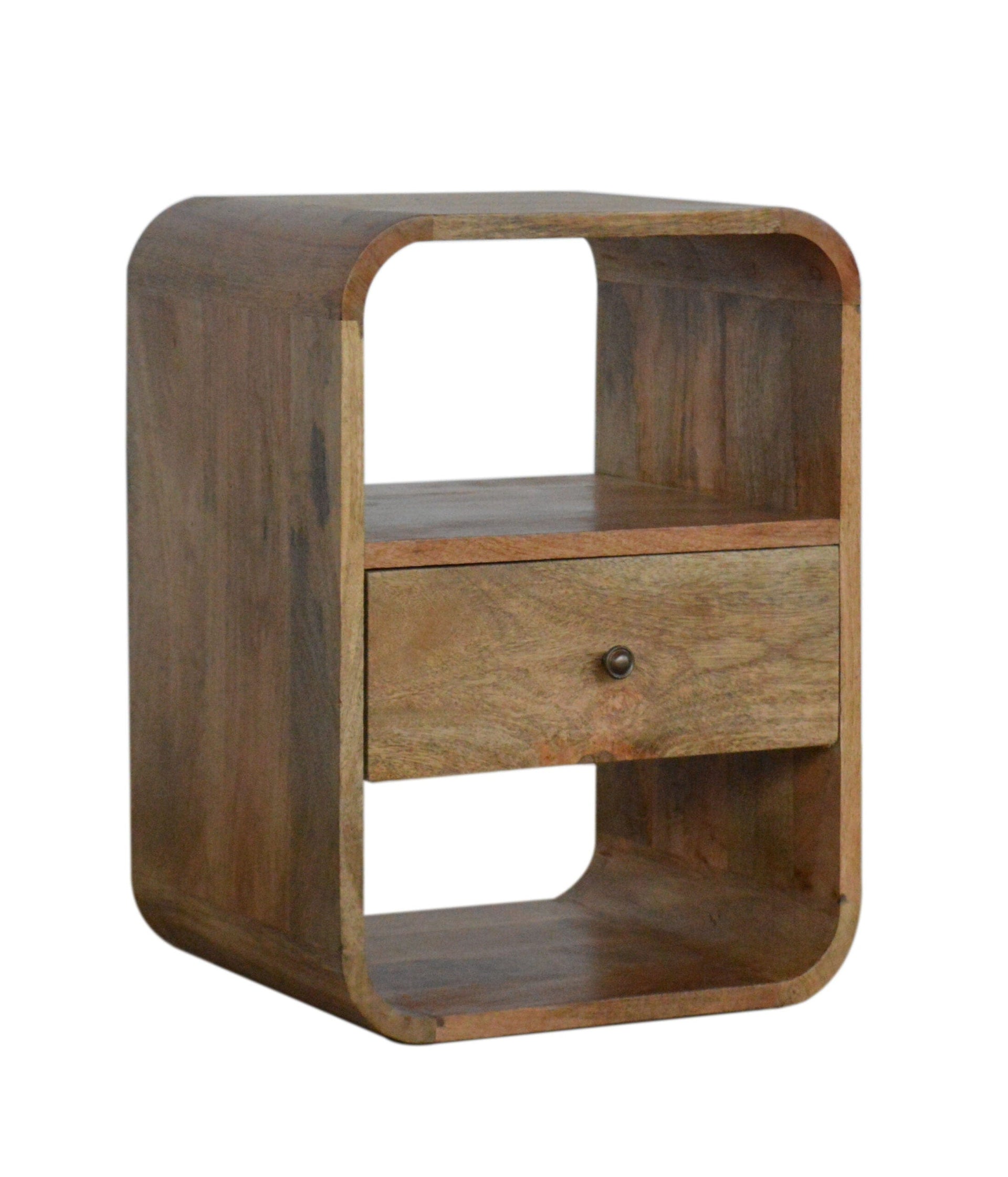 London Nightstand - Solid Mango Wood Bedside Table for Bedroom - product view 2 showing handcrafted solid mango wood...