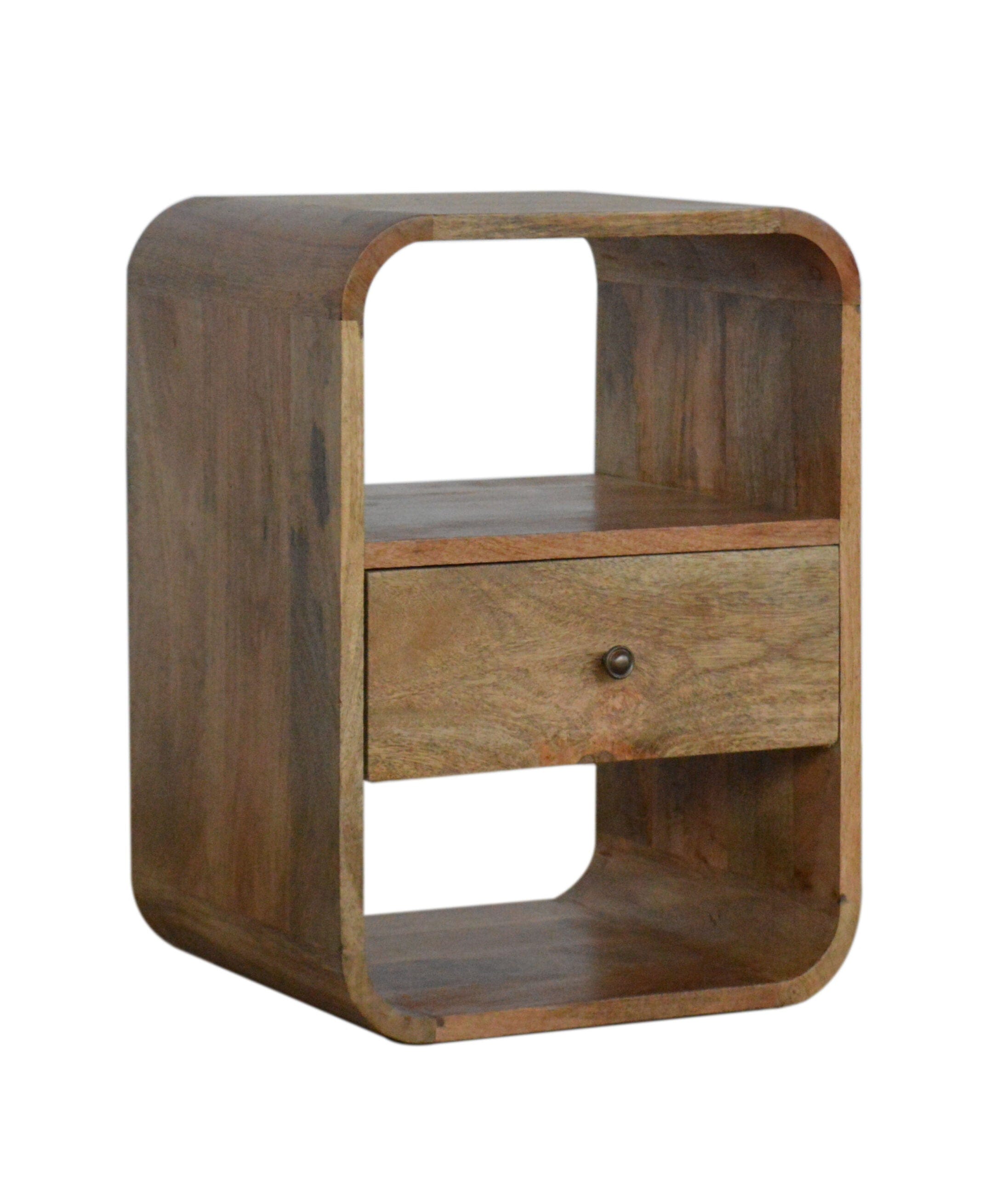 London Nightstand - Solid Mango Wood Bedside Table for Bedroom - product view 2 showing handcrafted solid mango wood...