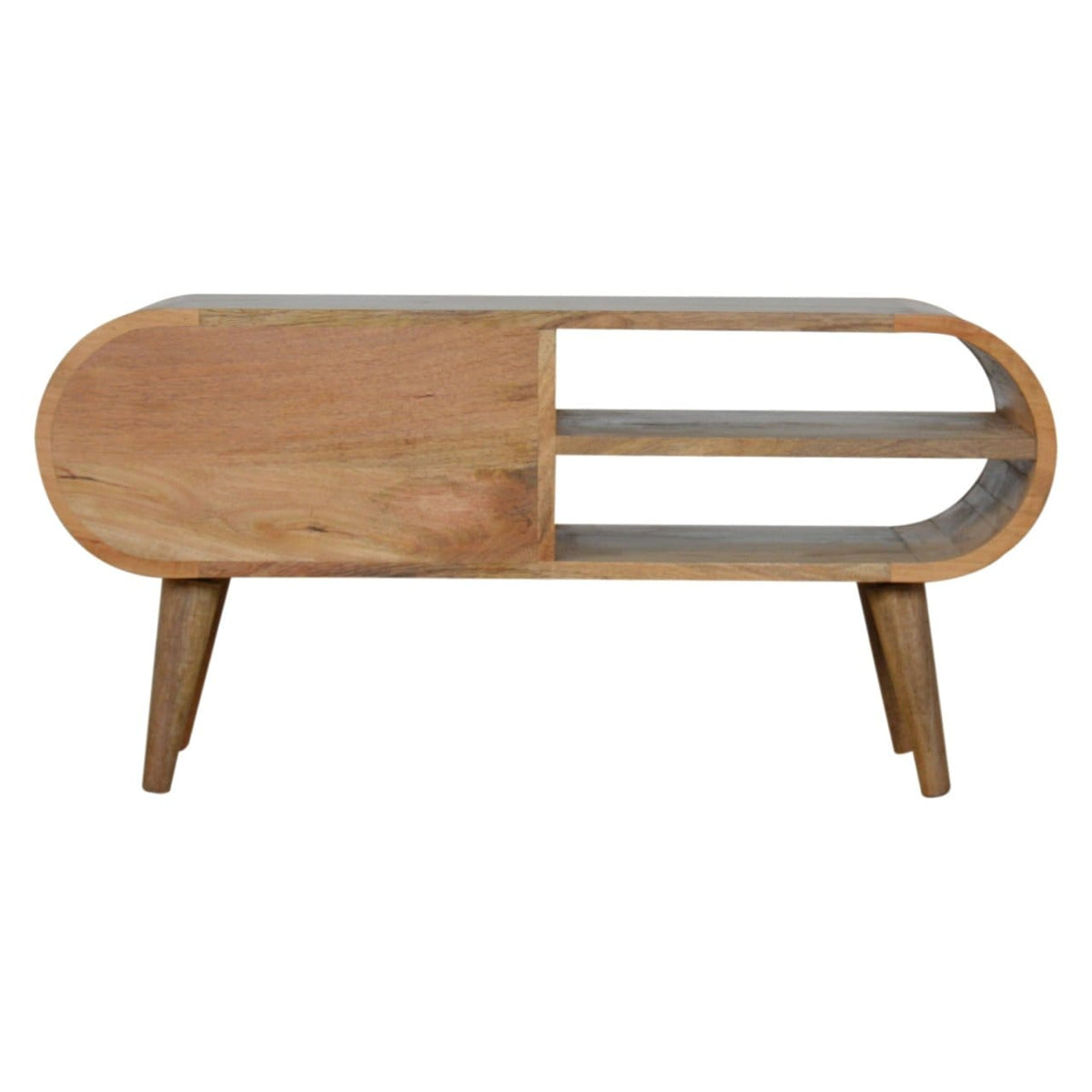Mid-Century Modern London TV Stand - Solid Mango Wood Entertainment Center for Living Room - product view 8 showing...
