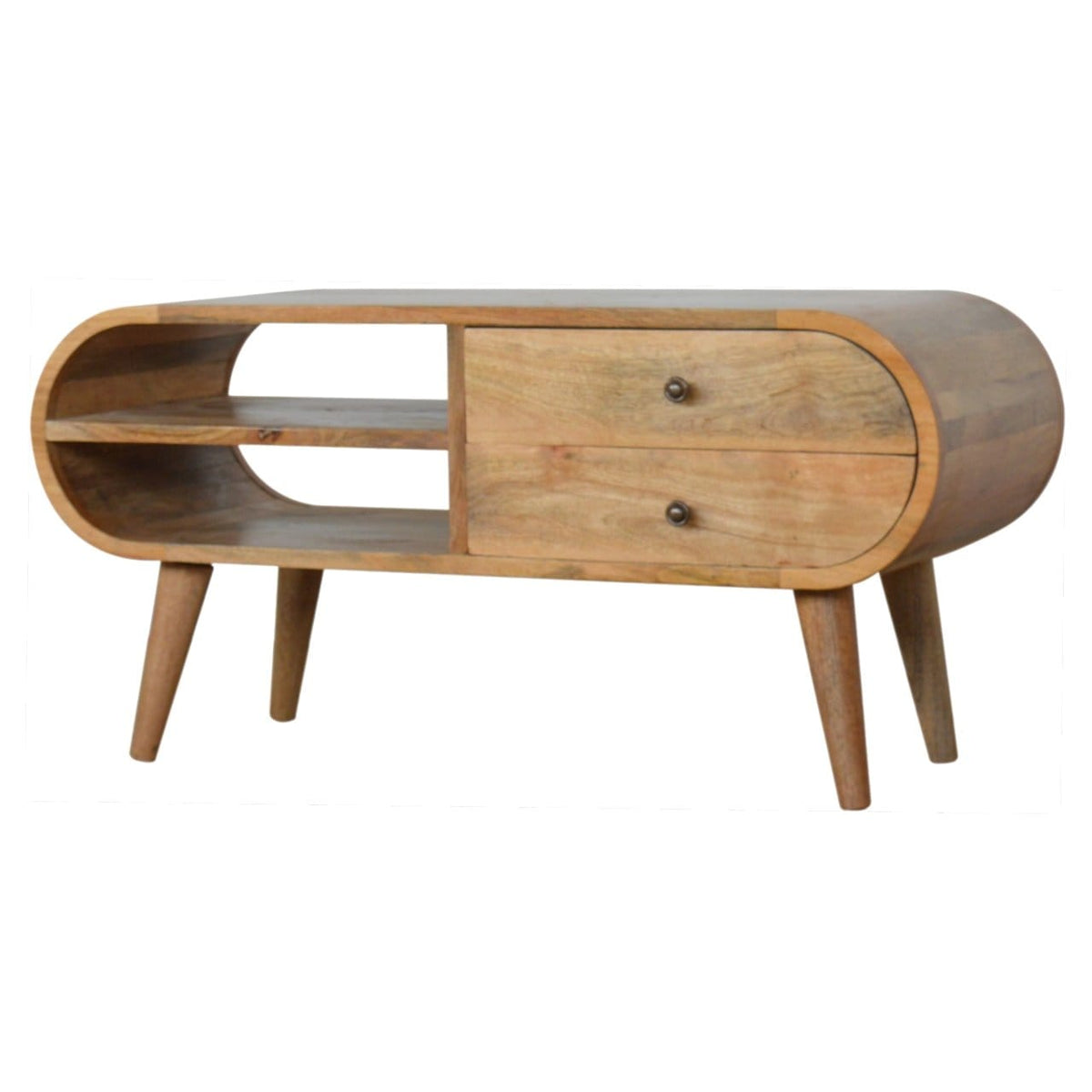 Mid-Century Modern London TV Stand - Solid Mango Wood Entertainment Center for Living Room - main view showing...