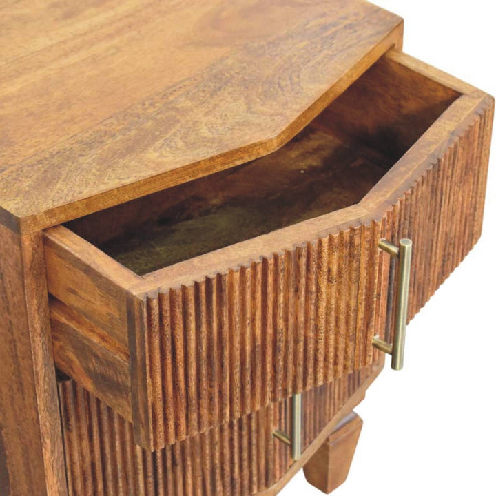 Louvre Nightstand - Solid Mango Wood Bedside Table for Bedroom - product view 6 showing handcrafted solid mango wood...