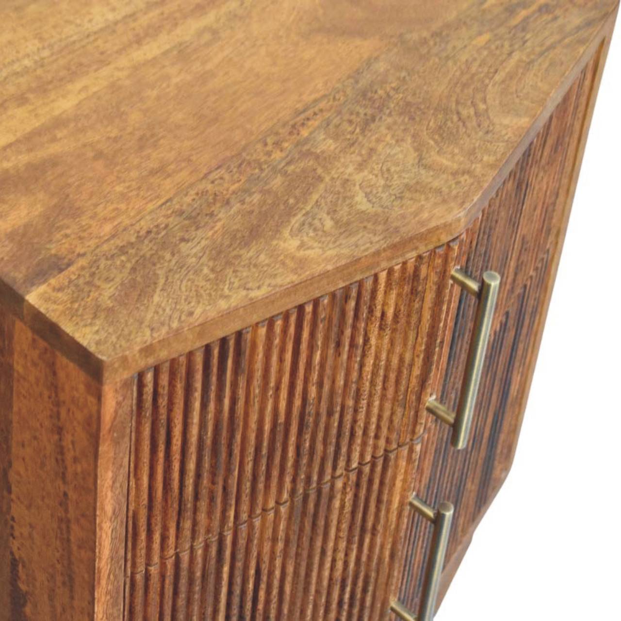 Louvre Nightstand - Solid Mango Wood Bedside Table for Bedroom - product view 5 showing handcrafted solid mango wood...