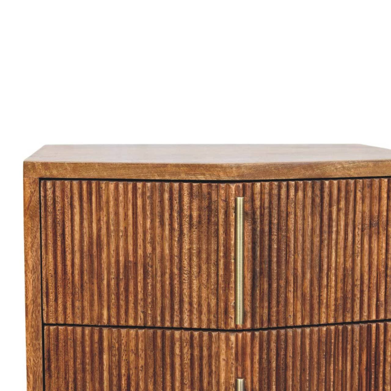 Louvre Nightstand - Solid Mango Wood Bedside Table for Bedroom - product view 4 showing handcrafted solid mango wood...