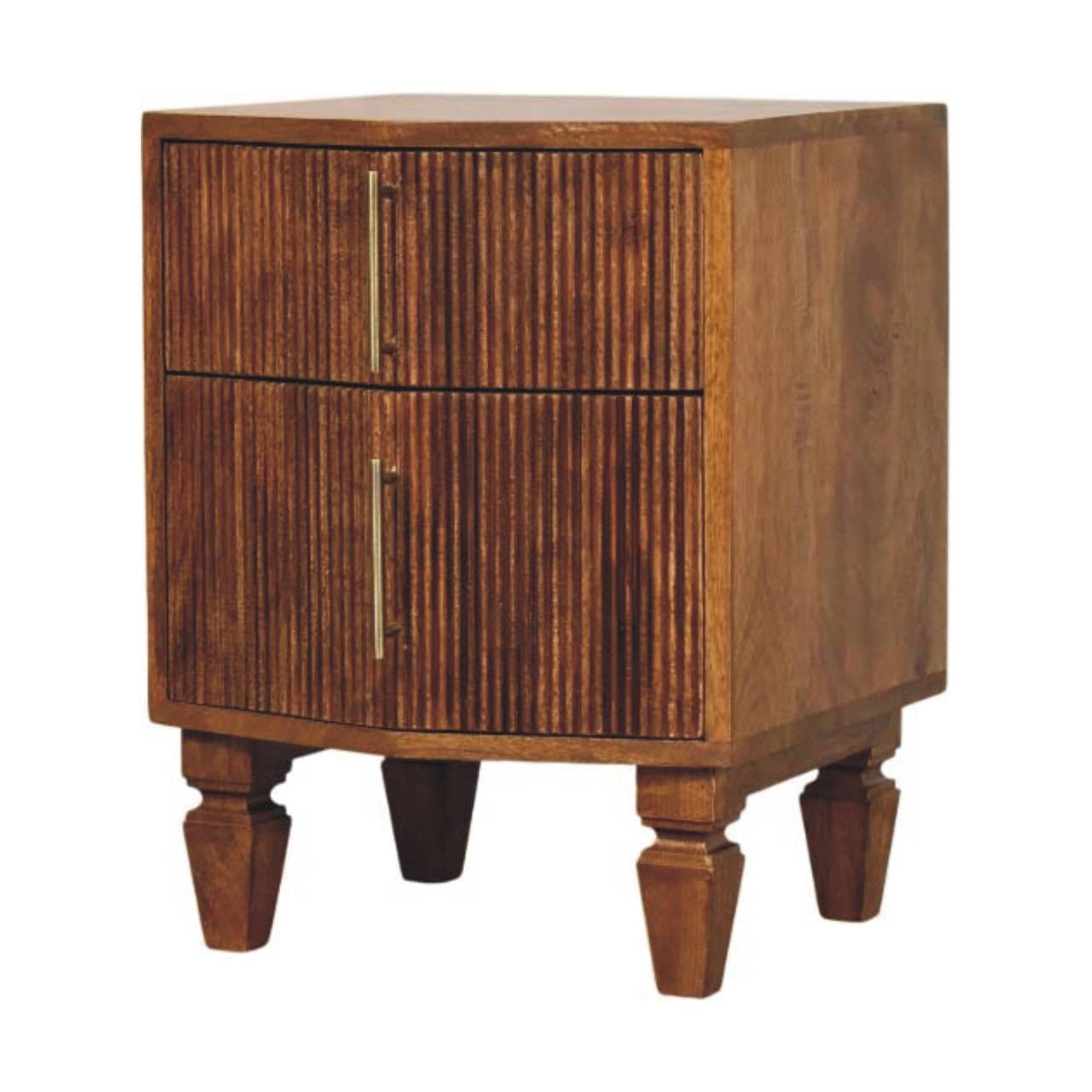 Louvre Nightstand - Solid Mango Wood Bedside Table for Bedroom - product view 3 showing handcrafted solid mango wood...