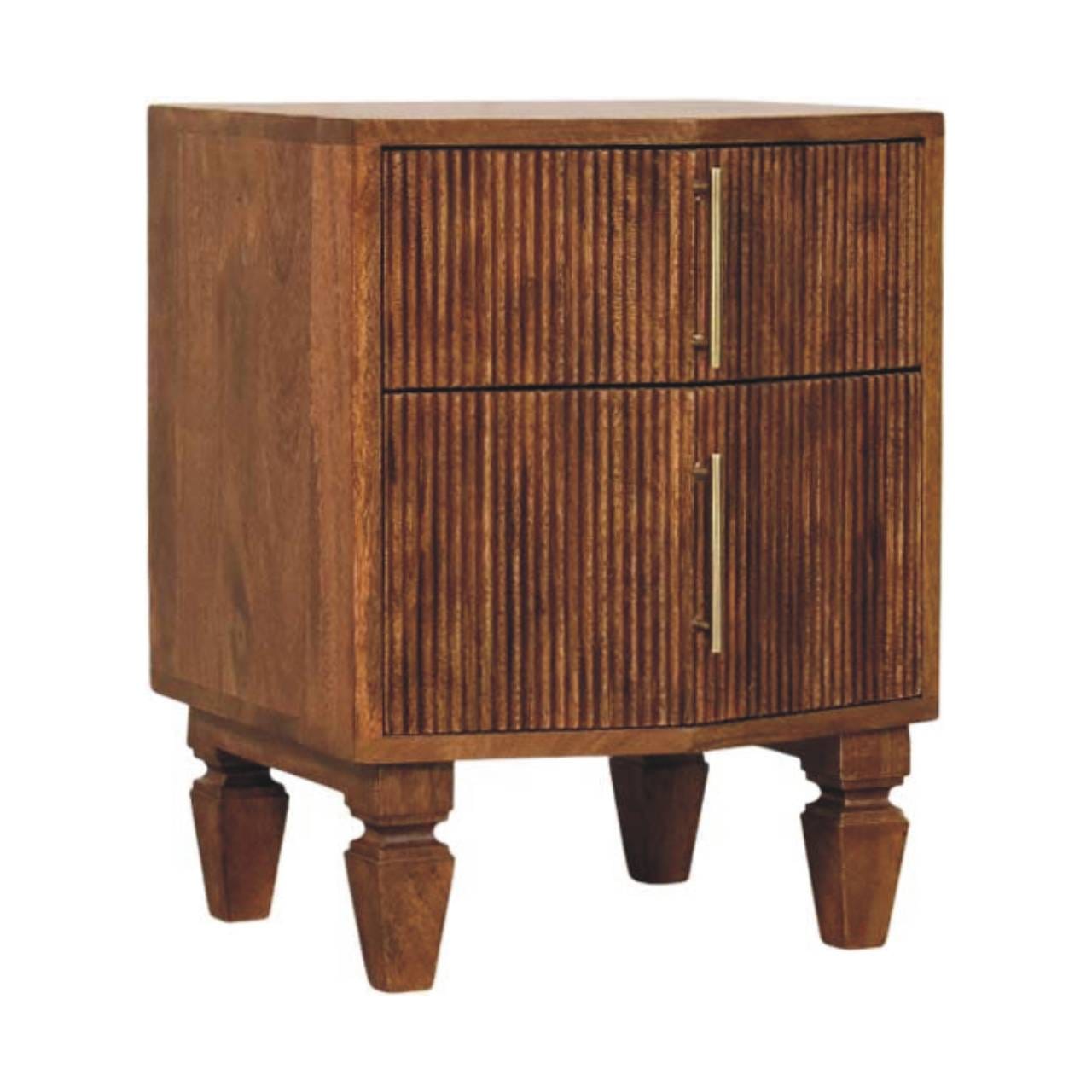 Louvre Nightstand - Solid Mango Wood Bedside Table for Bedroom - product view 2 showing handcrafted solid mango wood...