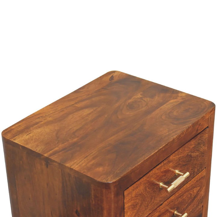 Mid-Century Modern Luca Nightstand top view showcasing solid mango wood and sleek design for bedroom furniture.