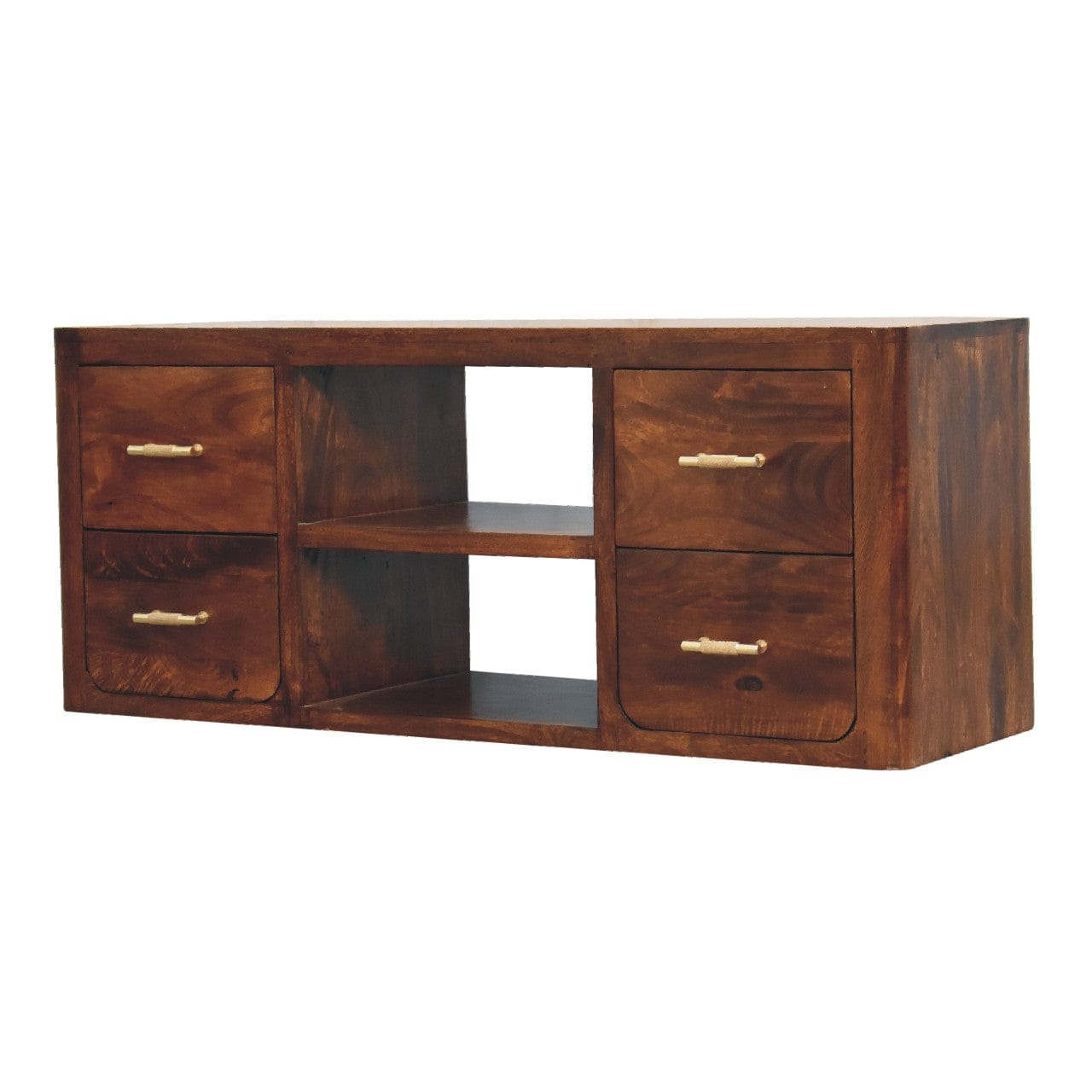 Mid-Century Modern Luca TV Stand - Solid Mango Wood Entertainment Center for Living Room - product view 4 showing...