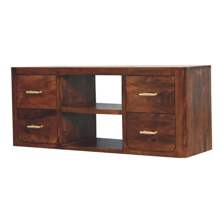 Mid-Century Modern Luca TV Stand - Solid Mango Wood Entertainment Center for Living Room - product view 4 showing...