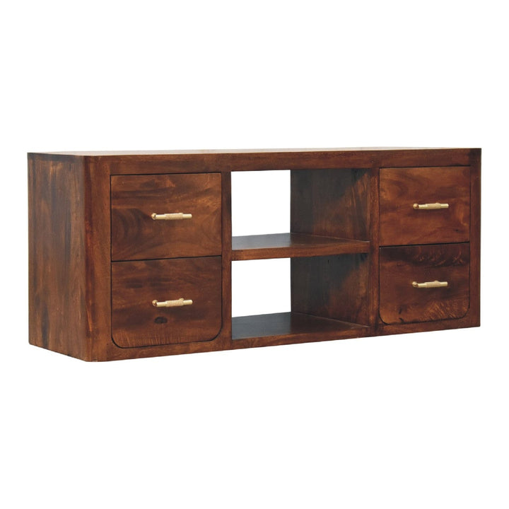 Mid-Century Modern Luca TV Stand - Solid Mango Wood Entertainment Center for Living Room - product view 3 showing...