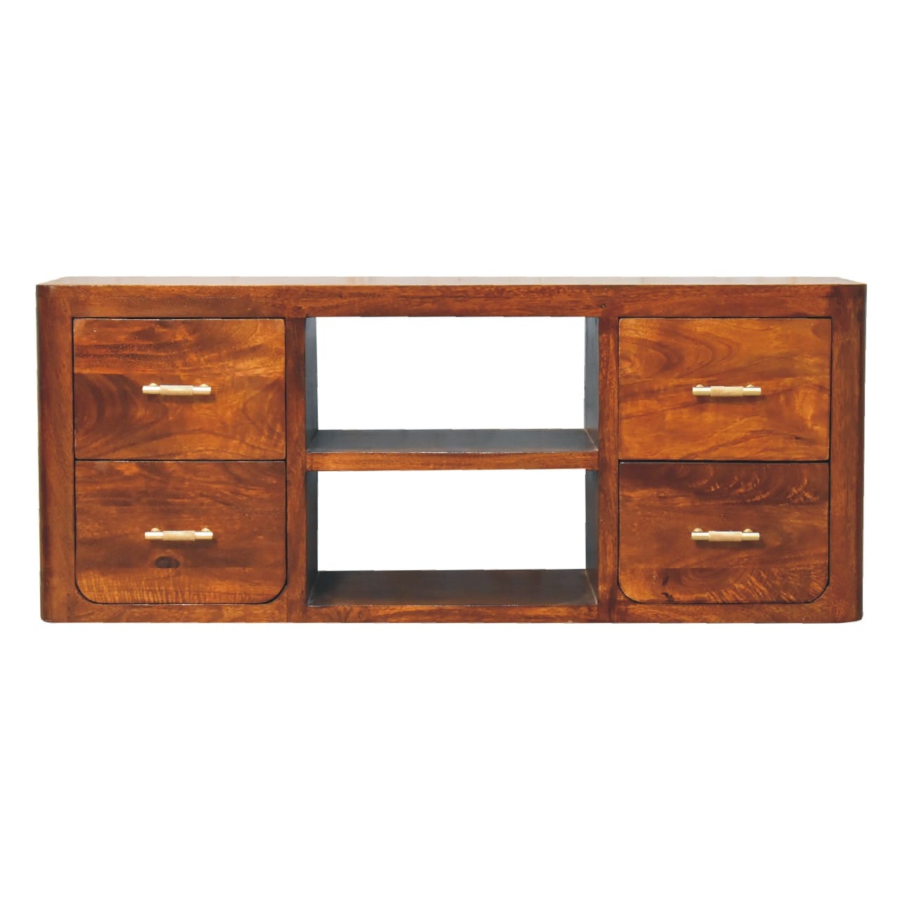 Mid-Century Modern Luca TV Stand - Solid Mango Wood Entertainment Center for Living Room - product view 2 showing...