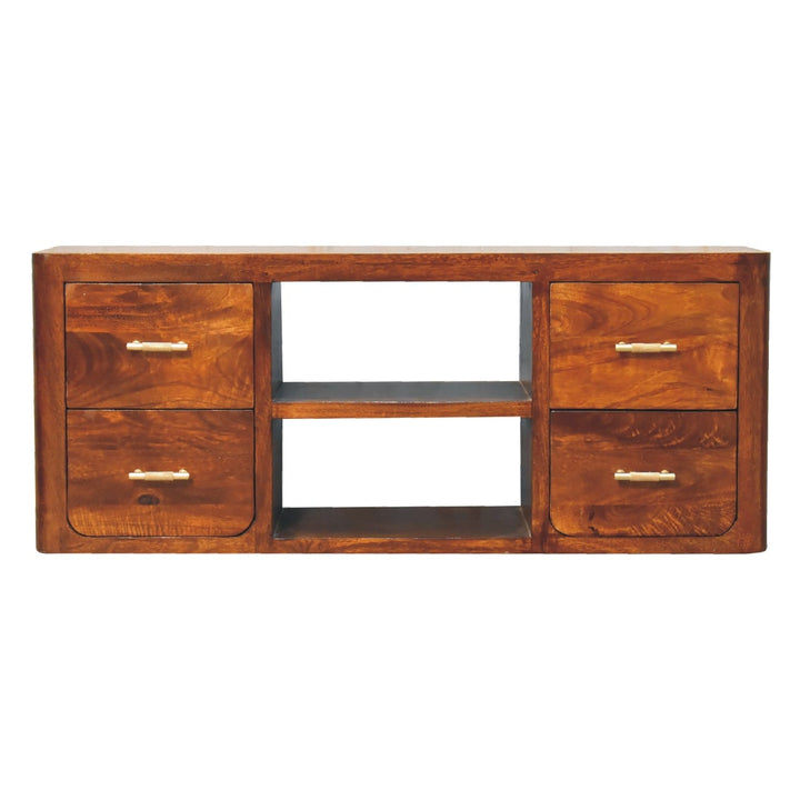 Mid-Century Modern Luca TV Stand - Solid Mango Wood Entertainment Center for Living Room - product view 2 showing...