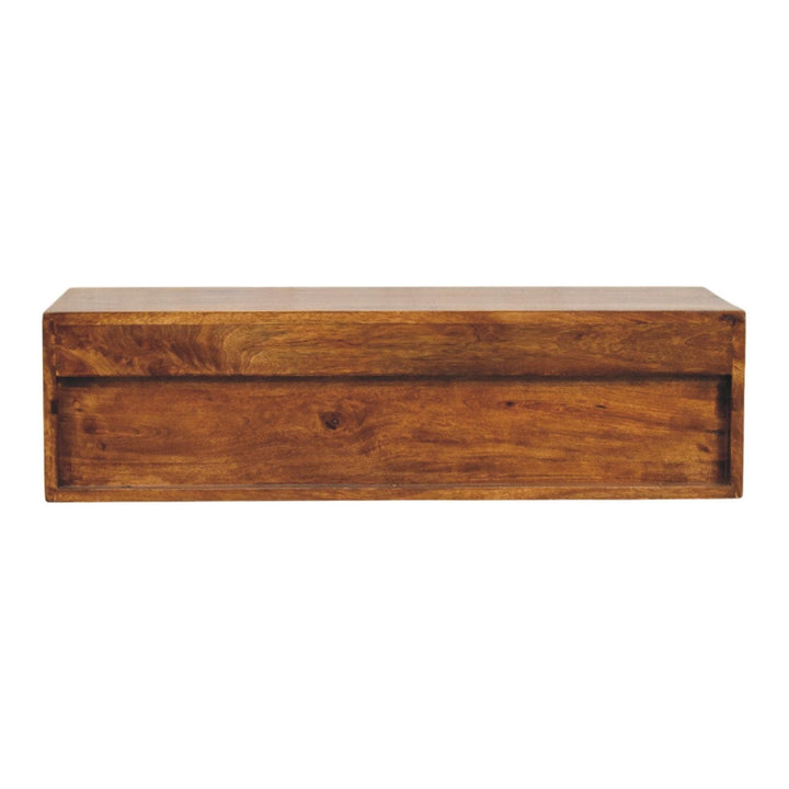 Mid-Century Modern Lunar Chestnut Wall Mounted TV Stand - Solid Mango Wood Floating Media Unit - product view 9 showing...