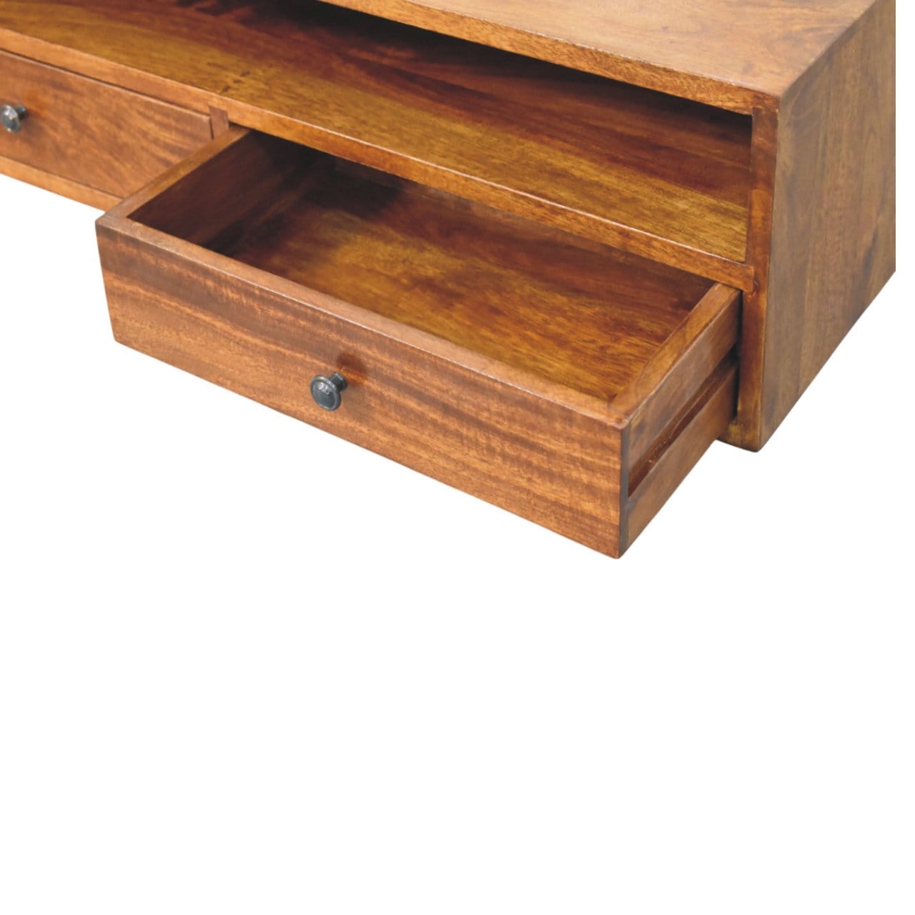 Mid-Century Modern Lunar Chestnut Wall Mounted TV Stand - Solid Mango Wood Floating Media Unit - product view 7 showing...