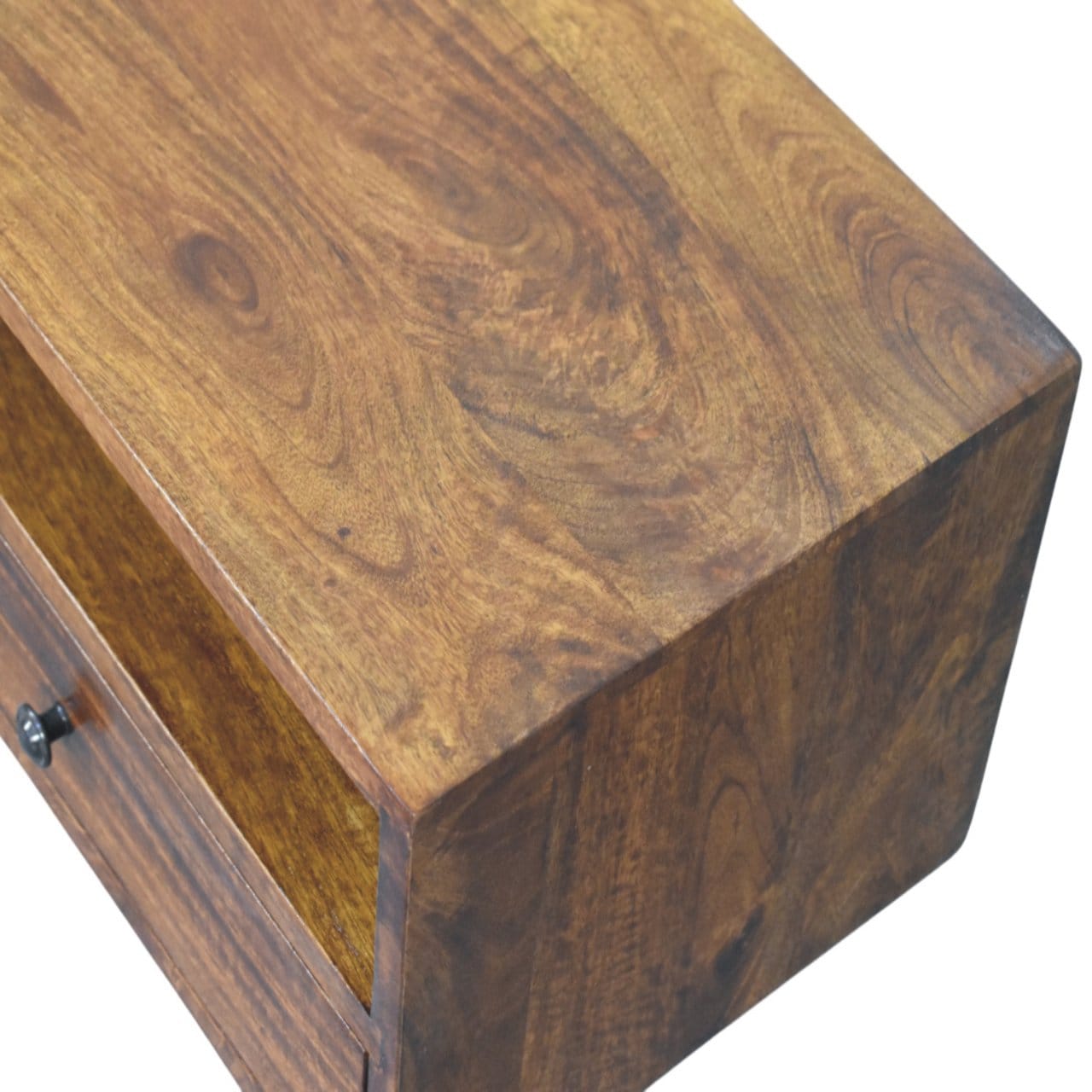 Mid-Century Modern Lunar Chestnut Wall Mounted TV Stand - Solid Mango Wood Floating Media Unit - product view 6 showing...